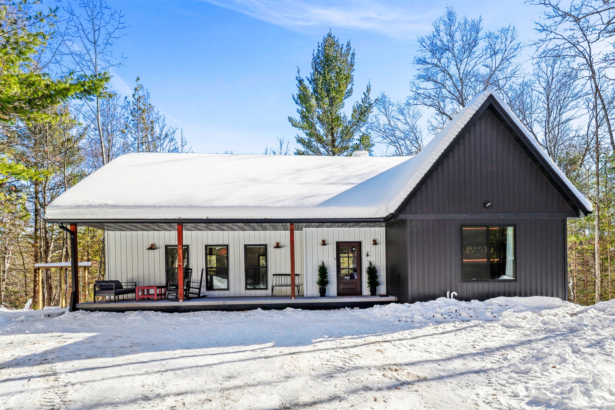 Exterior black white siding snow