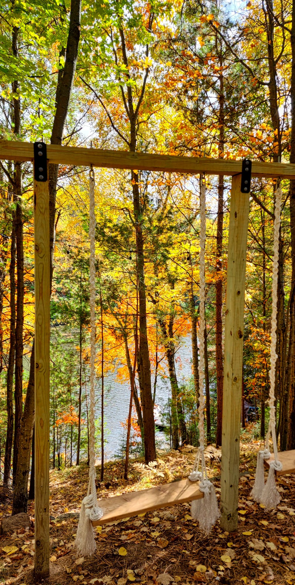 Macrame swings fall foliage river view